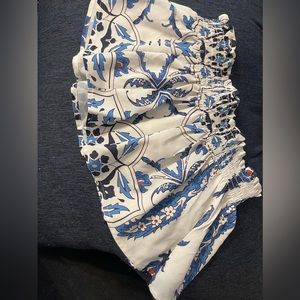 Frill Trim Shirred Floral Tube Top & Wide Leg Pants Set